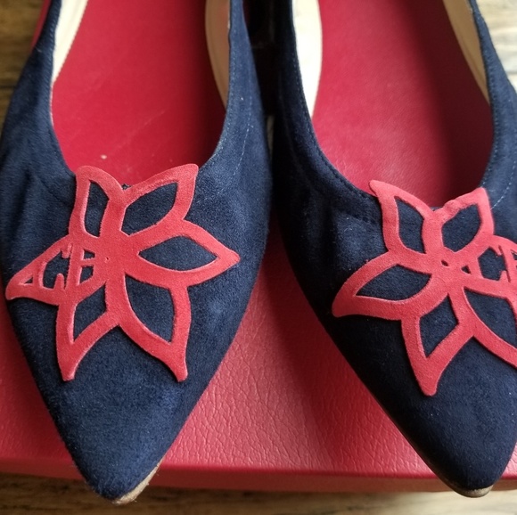 CAROLINA HERRERA Navy Blue and Red Flats - Picture 4 of 8